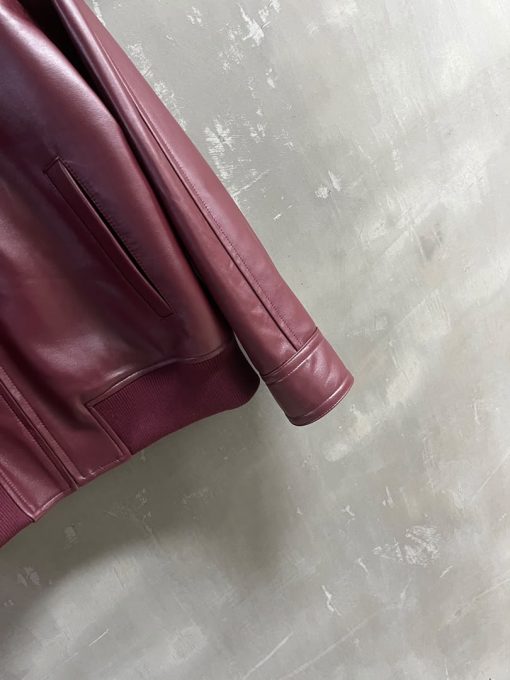 Bottega Veneta Leather Bomber Jacket Intrecciato Collar - Burgundy - Image 5