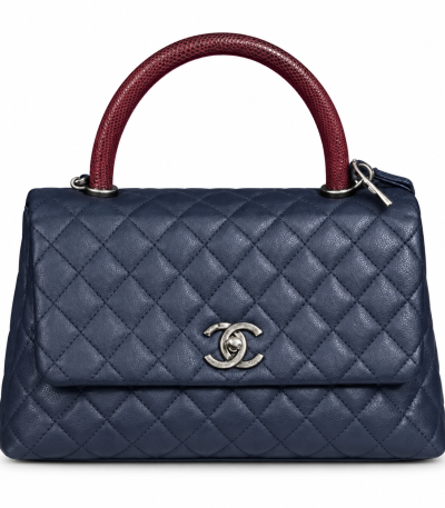 Chanel Small Coco Handle Navy Burgundy Lizard Handle