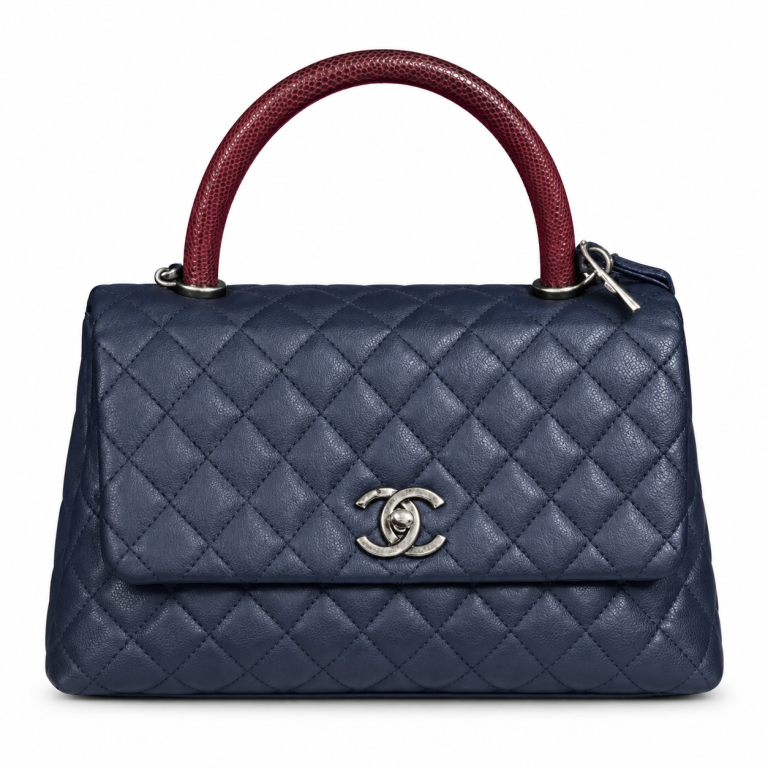 Chanel Small Coco Handle Navy Burgundy Lizard Handle
