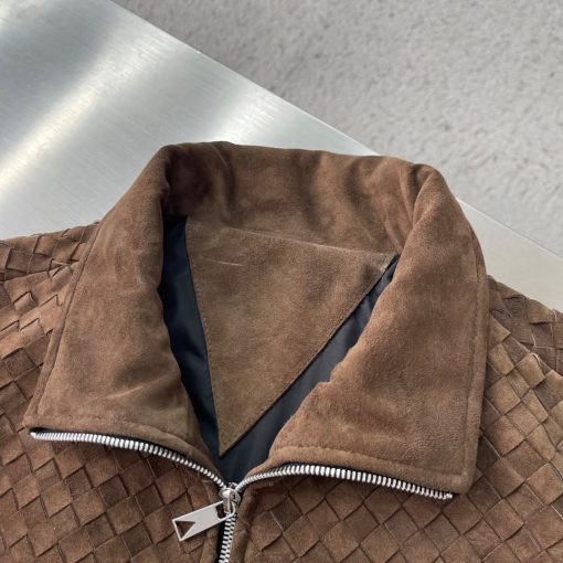 Bottega Veneta Intrecciato Woven Suede Bomber Jacket - Brown - Image 6