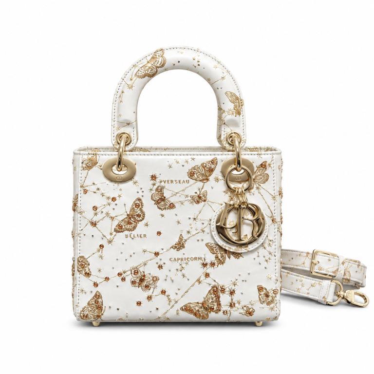 Dior Small Lady D-Joy Butterfly Zodiac White Embroidered