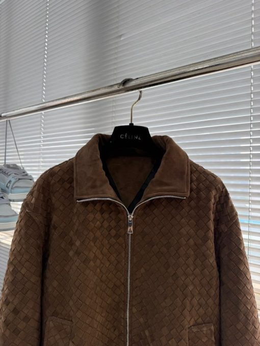 Bottega Veneta Intrecciato Woven Suede Bomber Jacket - Brown - Image 9