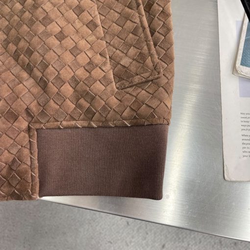 Bottega Veneta Intrecciato Woven Suede Bomber Jacket - Brown - Image 3