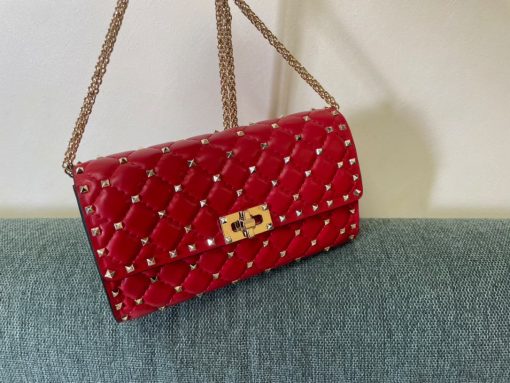 Valentino Rockstud Spike Quilted Chain Bag - Red - Image 8