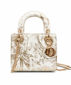 Dior Mini Lady Dior White Gold Toile de Jouy Embroidered