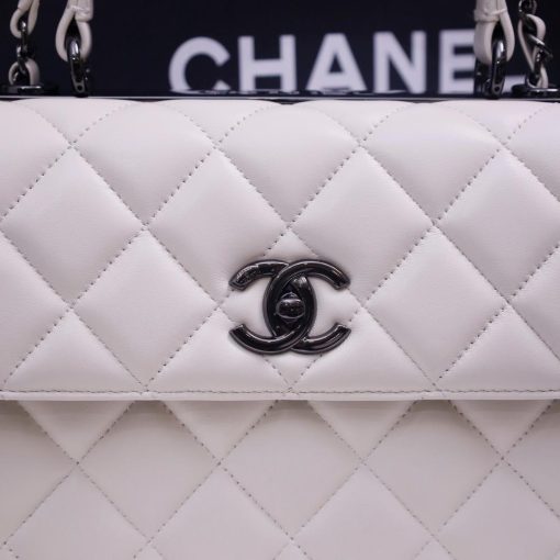 Chanel Small Trendy CC Flap Bag White Lambskin So Black 20cm - Image 6