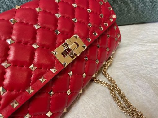 Valentino Rockstud Spike Quilted Chain Bag - Red - Image 2