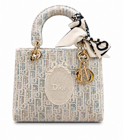 D Medium Lady Oblique Tweed Top Handle Bag