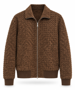 Bottega Veneta Intrecciato Woven Suede Bomber Jacket - Brown