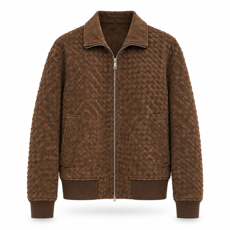 Bottega Veneta Intrecciato Woven Suede Bomber Jacket - Brown
