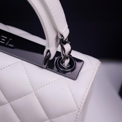 Chanel Small Trendy CC Flap Bag White Lambskin So Black 20cm - Image 10