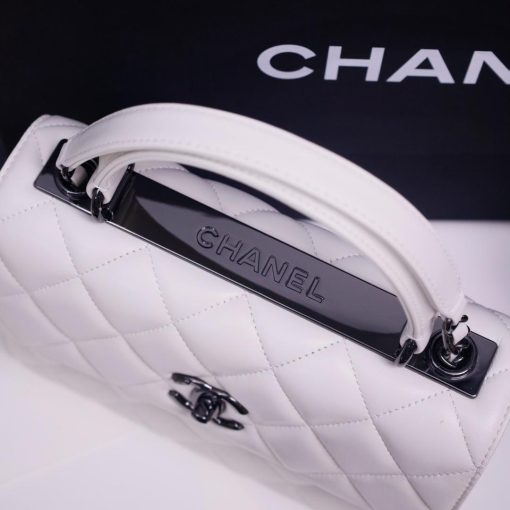 Chanel Small Trendy CC Flap Bag White Lambskin So Black 20cm - Image 5