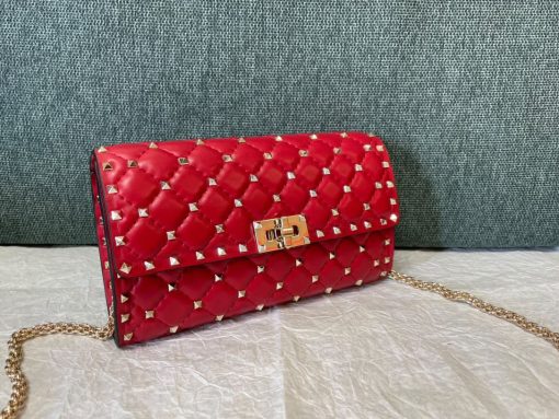 Valentino Rockstud Spike Quilted Chain Bag - Red - Image 9