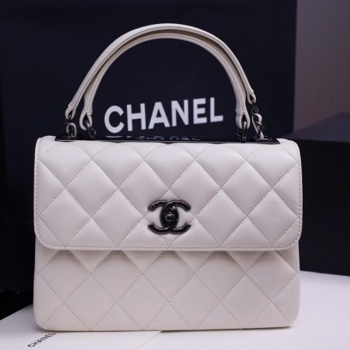 Chanel Small Trendy CC Flap Bag White Lambskin So Black 20cm - Image 2