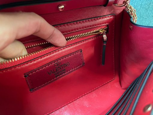 Valentino Rockstud Spike Quilted Chain Bag - Red - Image 4