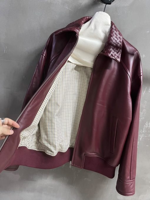 Bottega Veneta Leather Bomber Jacket Burgundy Back Detail