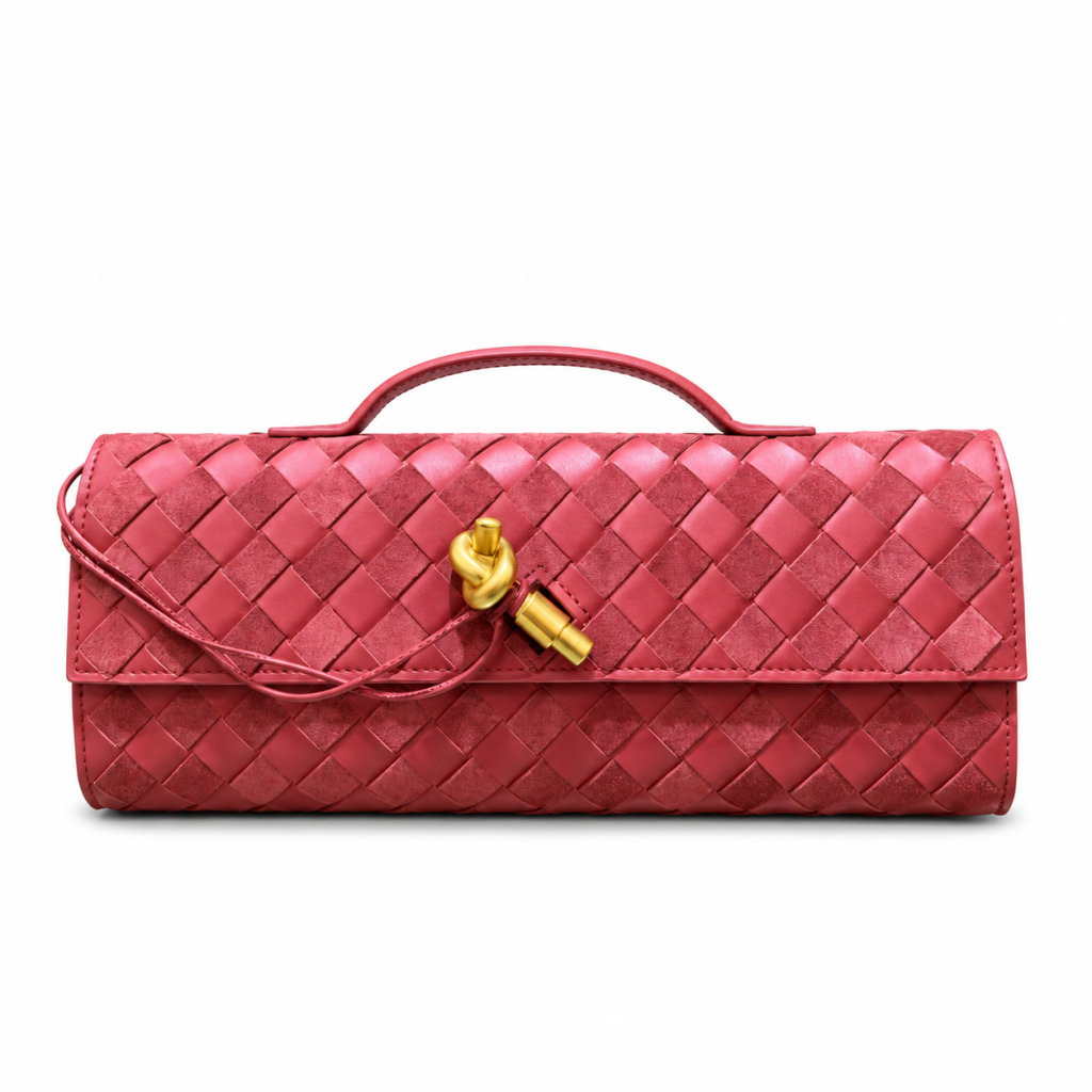 Bottega Veneta Andiamo Clutch Dark Red Intrecciato Leathe