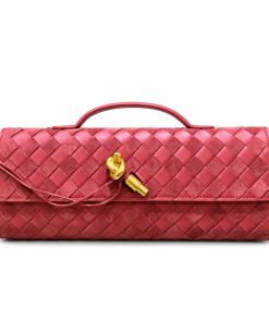Bottega Veneta Andiamo Clutch Dark Red Intrecciato Leathe