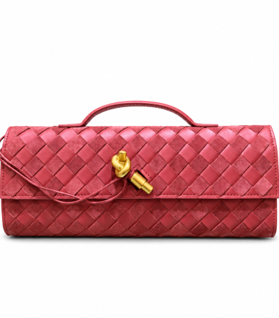 Bottega Veneta Andiamo Clutch Dark Red Intrecciato Leathe