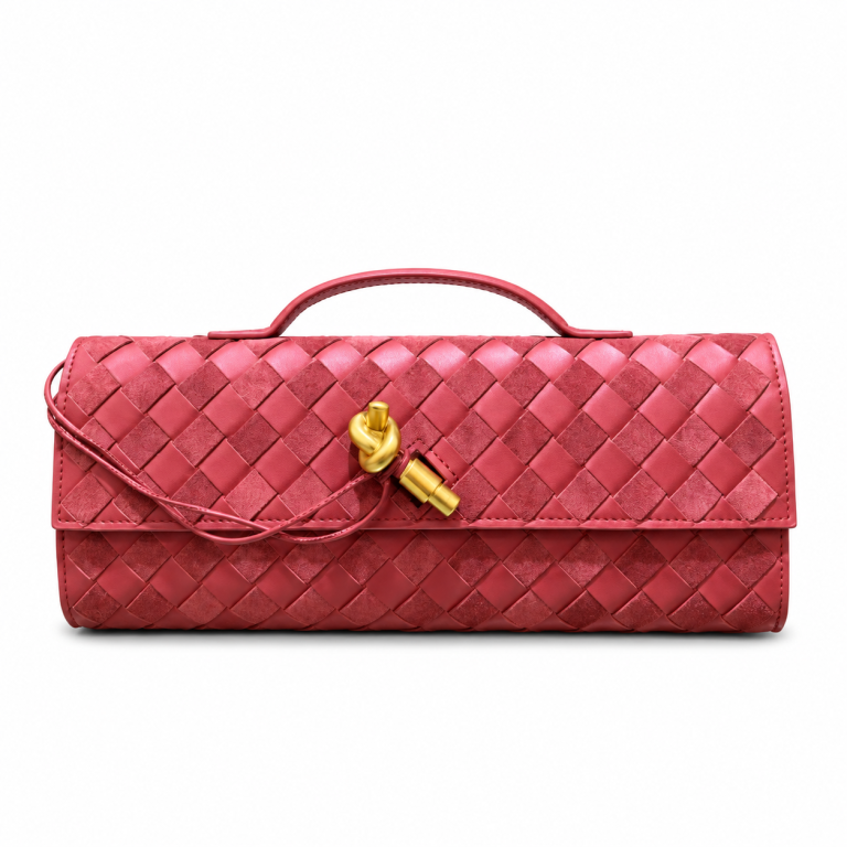 Bottega Veneta Andiamo Clutch Dark Red Intrecciato Leathe