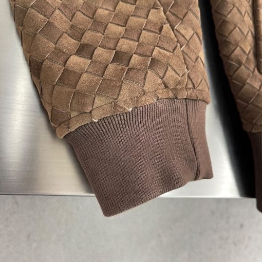 Bottega Veneta Intrecciato Woven Suede Bomber Jacket - Brown - Image 7