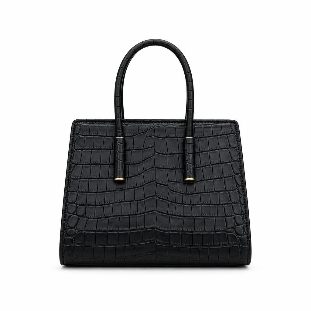 Bottega Veneta Arco Tote Croc-Embossed Leather Black