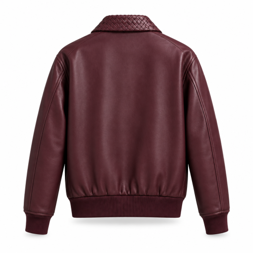 Bottega Veneta Leather Bomber Jacket Burgundy Back View