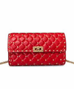 Valentino Rockstud Spike Quilted Chain Bag Red