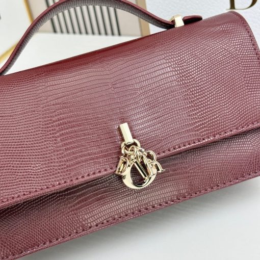Dior Miss Dior Top Handle Pouch Burgundy Lizard Leather - Image 7