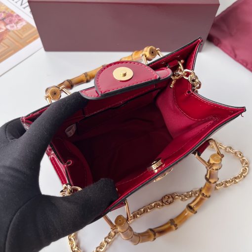 Gucci Diana Mini Tote Bag Red Patent Leather GG Crystal Embellishment - Image 5