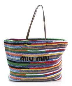Miu Miu Shoulder Crochet Stripe Tote Bag Multicolor
