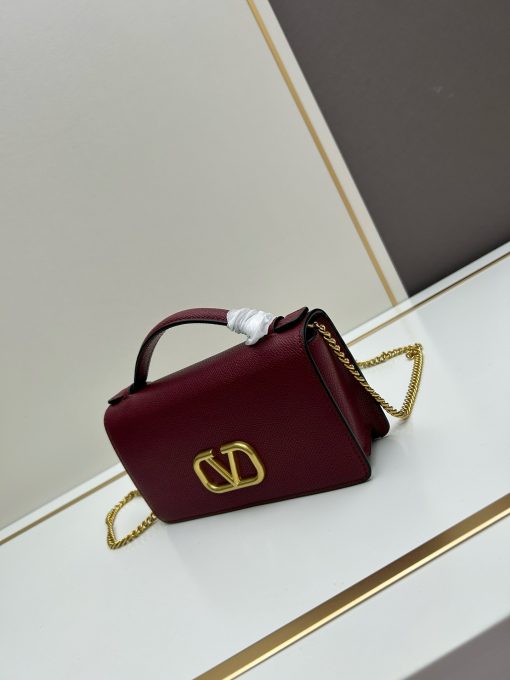 Valentino Garavani Locò Small Bag Burgundy Calfskin Gold Hardware - Image 2