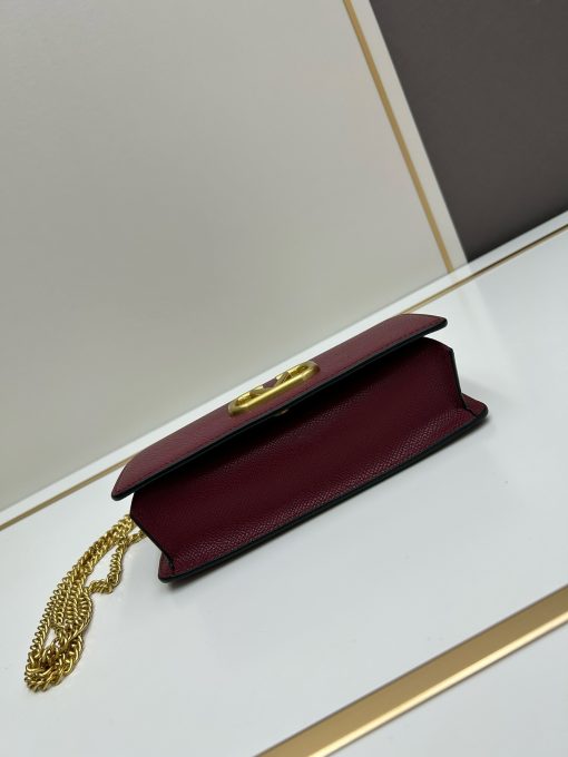 Valentino Garavani Locò Small Bag Burgundy Calfskin Gold Hardware - Image 7