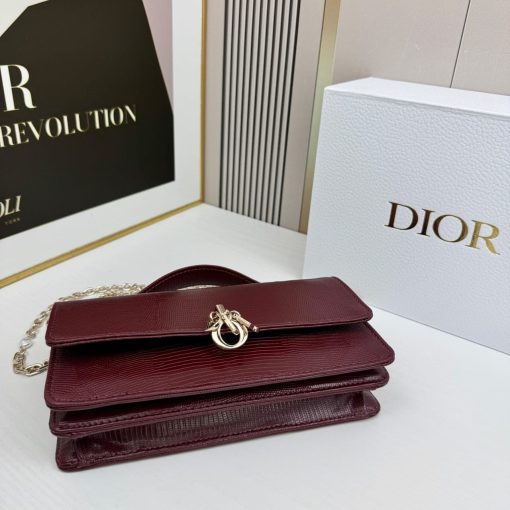 Dior Miss Dior Top Handle Pouch Burgundy Lizard Leather - Image 6