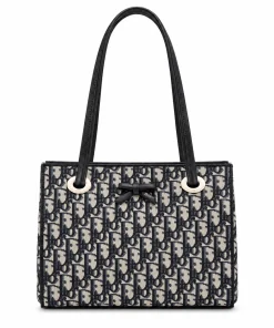 Dior Trotter Bow Tote Bag Black Oblique Canvas