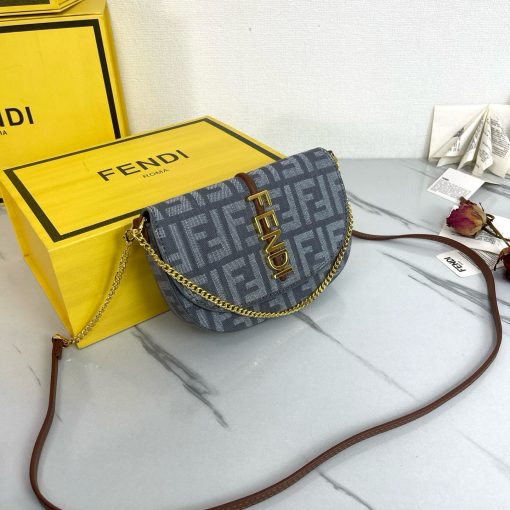 FENDI C'mon Mini Saddle Bag - Blue Denim - Image 2