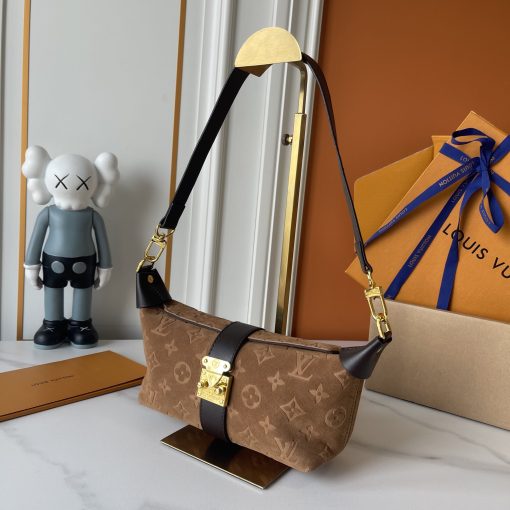Louis Vuitton S-Lock East-West Baguette Bag Caramel Suede - Image 6