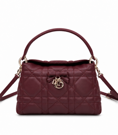 Dior Jolie Top Handle Bag Burgundy Cannage Lambskin
