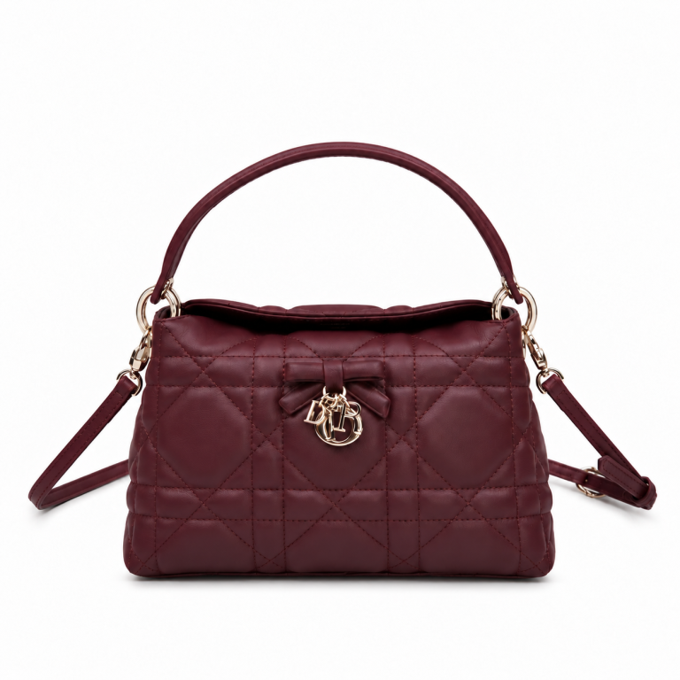 Dior Jolie Top Handle Bag Burgundy Cannage Lambskin