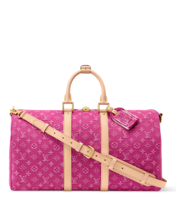 Louis Vuitton Keepall Bandouliere 45 Pink Monogram Denim Gold Hardware