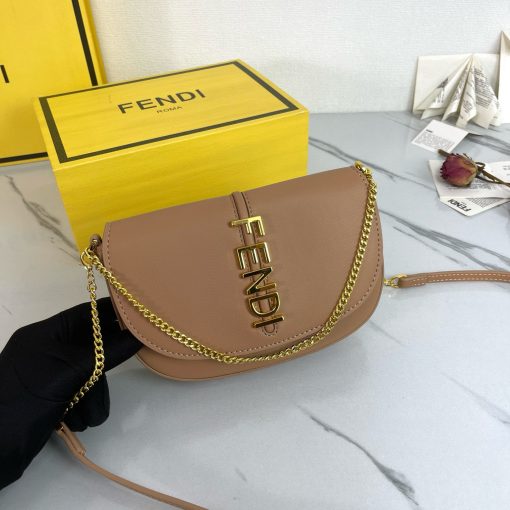 FENDI C'mon Mini Saddle Bag - Tan - Image 5