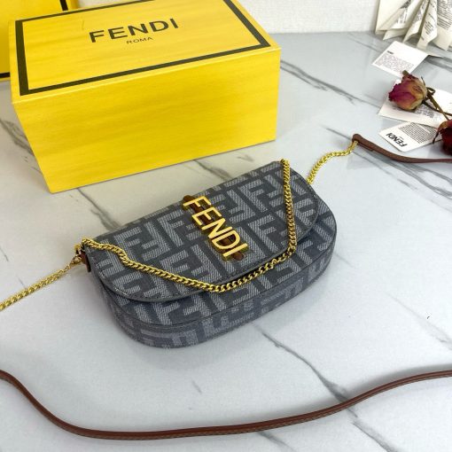 FENDI C'mon Mini Saddle Bag - Blue Denim - Image 5