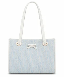 Dior Trotter Bow Tote Bag Light Blue Oblique Canvas