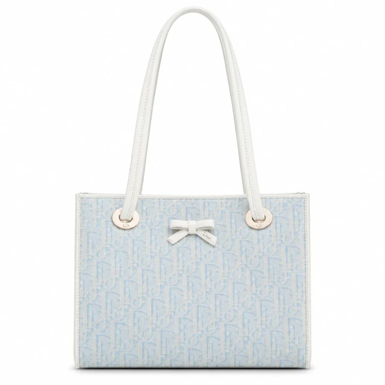 Dior Trotter Bow Tote Bag Light Blue Oblique Canvas