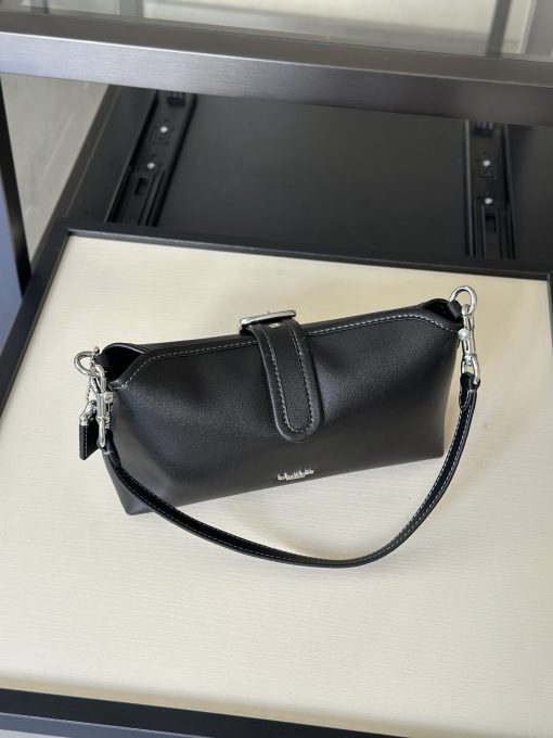 East-West Buckle Shoulder Bag Black Leather Silver Hardware - Image 5