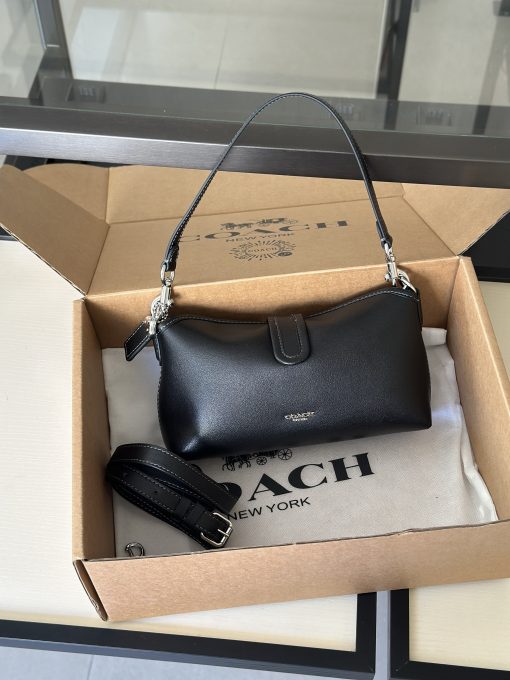 East-West Buckle Shoulder Bag Black Leather Silver Hardware - Image 4