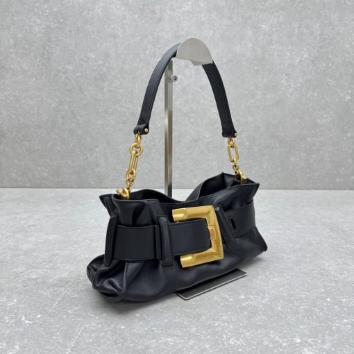 Balmain Anthem Belted Shoulder Bag Black Leather Gold Hardware - Image 2