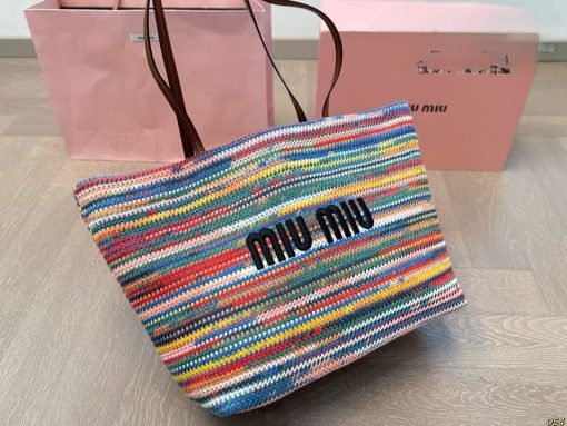 Miu Miu Shoulder Crochet Stripe Tote Bag Multicolor - Image 2