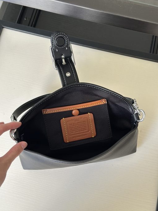 East-West Buckle Shoulder Bag Black Leather Silver Hardware - Image 3