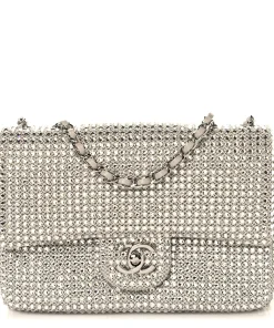 Chanel Crochet Strass Evening Flap Bag Silvery